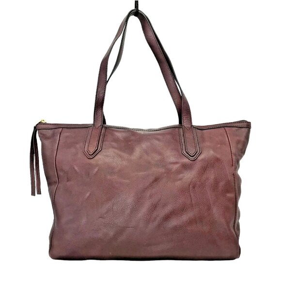 FOSSIL Sydney Burgundy Leather Double Handle Large Tote Bag Zip Top - Picture 1 of 14